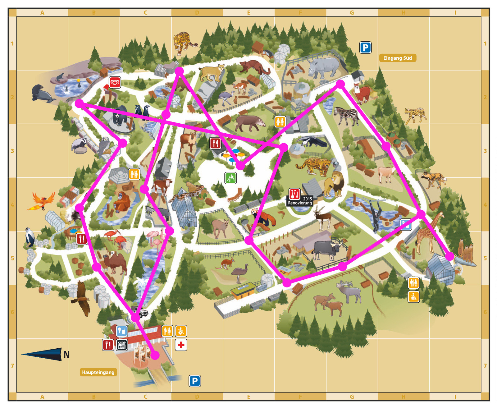 Zoo Wegeplan für die Lehrgänge